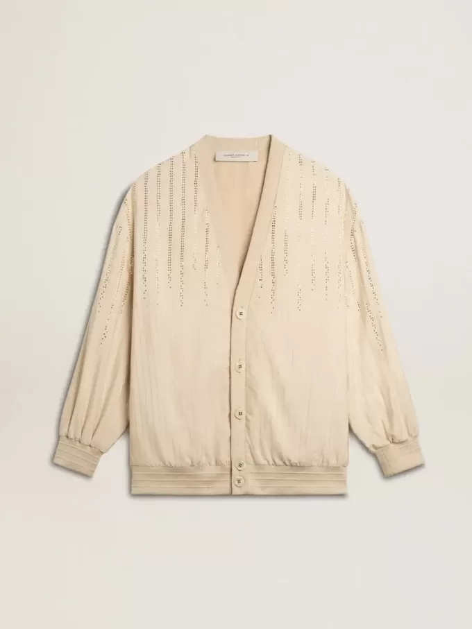 Damen-Strickjacke aus Seide und Viskose mit Nadelstreifenmotiv