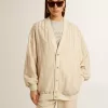 Damen-Strickjacke aus Seide und Viskose mit Nadelstreifenmotiv