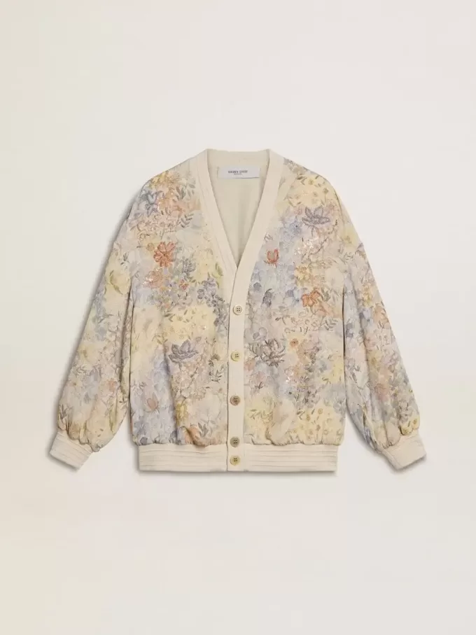 Damen-Strickjacke mit Blumenprint und Stickerei Damen-Strickjacke mit Blumenprint und Stickerei