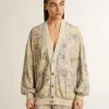 Damen-Strickjacke mit Blumenprint und Stickerei Damen-Strickjacke mit Blumenprint und Stickerei