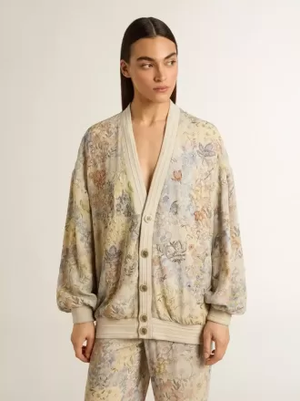 Damen-Strickjacke mit Blumenprint und Stickerei Damen-Strickjacke mit Blumenprint und Stickerei