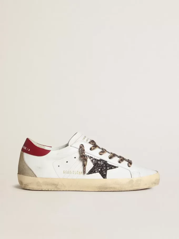 Damen-Super-Star aus Nappa mit Glitzerstern und rotem Nappa-Fersenriemen Damen-Super-Star aus Nappa mit Glitzerstern und rotem Nappa-Fersenriemen