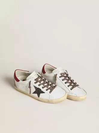 Damen-Super-Star aus Nappa mit Glitzerstern und rotem Nappa-Fersenriemen