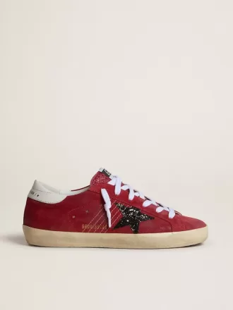 Damen-Super-Star aus rotem Wildleder mit Glitzerstern und weißer Fersenlasche