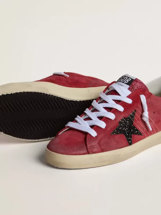 Damen-Super-Star aus rotem Wildleder mit Glitzerstern und weißer Fersenlasche