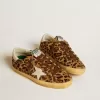 Damen-Super-Star LTD aus Ponyfell mit Leopardenmuster, Lederstern und Fersenlasche