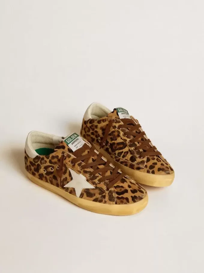 Damen-Super-Star LTD aus Ponyfell mit Leopardenmuster, Lederstern und Fersenlasche