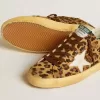 Damen-Super-Star LTD aus Ponyfell mit Leopardenmuster, Lederstern und Fersenlasche