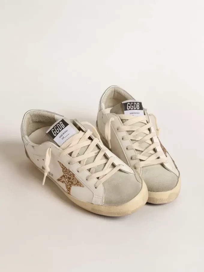 Damen-Super-Star mit goldenem Glitzerstern und eisgrauen Wildledereinsätzen