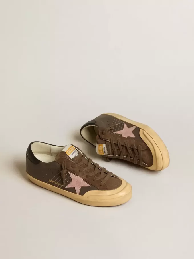 Damen-Super-Star Penstar LTD aus braunem Leder mit rosa Wildlederstern Damen-Super-Star Penstar LTD aus braunem Leder mit rosa Wildlederstern
