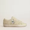 Damen-Superstar aus beigem Wildleder mit Perlen und Swarovski-Kristallen