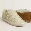 Damen-Superstar aus beigem Wildleder mit Perlen und Swarovski-Kristallen