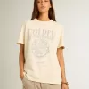 Damen-T-Shirt aus altweißer Baumwolle mit saisonalem Print