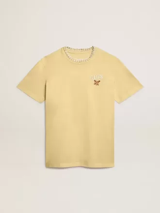 Damen-T-Shirt aus Baumwolljersey mit Stickerei am Halsausschnitt und auf der Brust