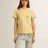Damen-T-Shirt aus Baumwolljersey mit Stickerei am Halsausschnitt und auf der Brust Damen-T-Shirt aus Baumwolljersey mit Stickerei am Halsausschnitt und auf der Brust