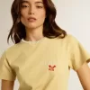 Damen-T-Shirt aus Baumwolljersey mit Stickerei am Halsausschnitt und auf der Brust Damen-T-Shirt aus Baumwolljersey mit Stickerei am Halsausschnitt und auf der Brust