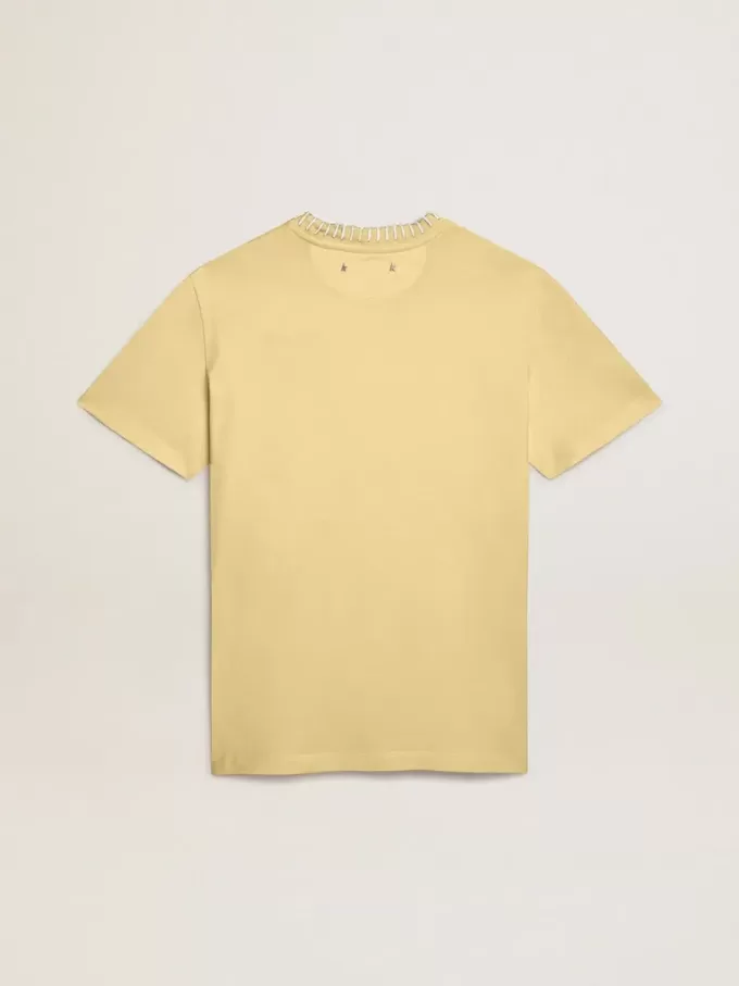 Damen-T-Shirt aus Baumwolljersey mit Stickerei am Halsausschnitt und auf der Brust Damen-T-Shirt aus Baumwolljersey mit Stickerei am Halsausschnitt und auf der Brust