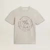 Damen-T-Shirt aus grau melierter Baumwolle mit saisonalem Print