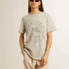 Damen-T-Shirt aus grau melierter Baumwolle mit saisonalem Print