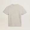Damen-T-Shirt aus grau melierter Baumwolle mit saisonalem Print