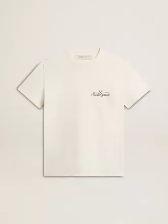Damen-T-Shirt in Altweiß mit Logo auf der Brust