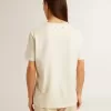 Damen-T-Shirt in Altweiß mit Logo auf der Brust