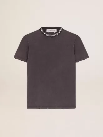 Damen-T-Shirt in Anthrazitgrau mit Kristallen