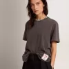 Damen-T-Shirt in Anthrazitgrau mit Kristallen