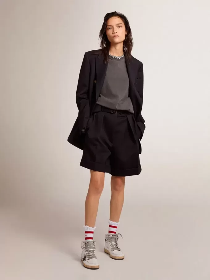 Damen-T-Shirt in Anthrazitgrau mit Kristallen