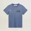 Damen-T-Shirt in verblasstem Hellblau mit Aufdruck auf der Brust