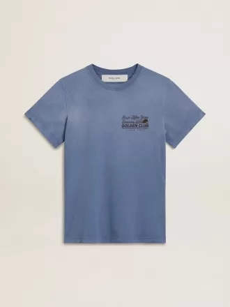 Damen-T-Shirt in verblasstem Hellblau mit Aufdruck auf der Brust