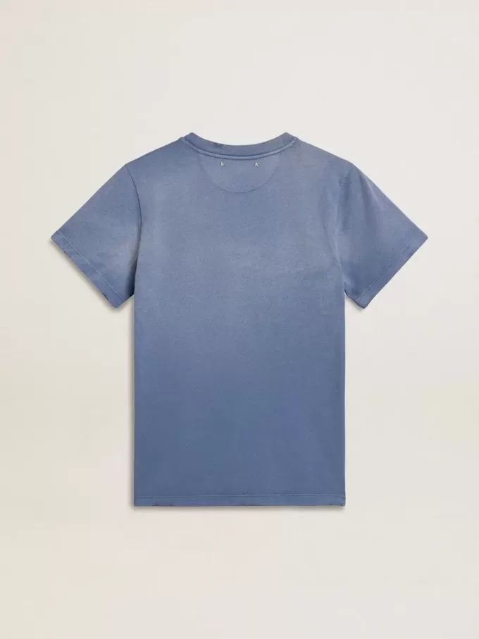 Damen-T-Shirt in verblasstem Hellblau mit Aufdruck auf der Brust