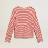Damen-T-Shirt mit weißen und roten Streifen und Stickerei auf der Vorderseite Damen-T-Shirt mit weißen und roten Streifen und Stickerei auf der Vorderseite