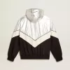 Damen-Windjacke aus silbernem und schwarzem Funktionsstoff Damen-Windjacke aus silbernem und schwarzem Funktionsstoff