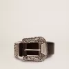Damengürtel aus schwarzem Leder mit silberverzierter Schnalle Damengürtel aus schwarzem Leder mit silberverzierter Schnalle