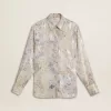 Damenhemd mit mehrfarbigem Blumen-Paillettenprint Damenhemd mit mehrfarbigem Blumen-Paillettenprint