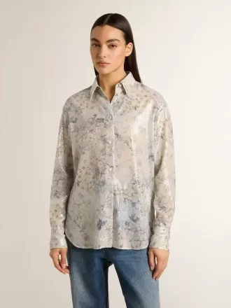 Damenhemd mit mehrfarbigem Blumen-Paillettenprint