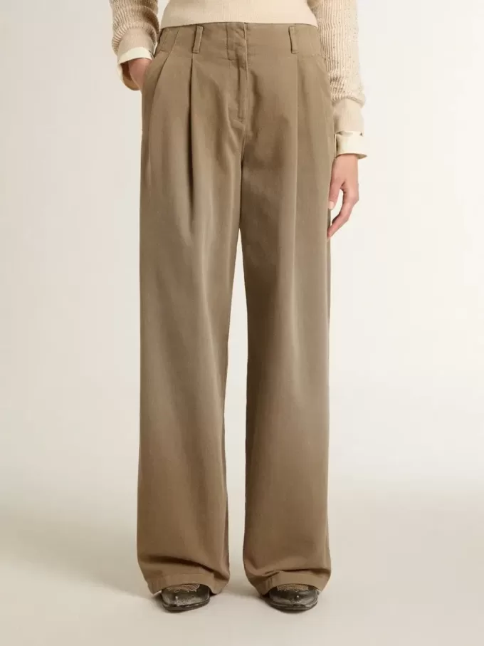 Damenhose aus Baumwolle in Khaki