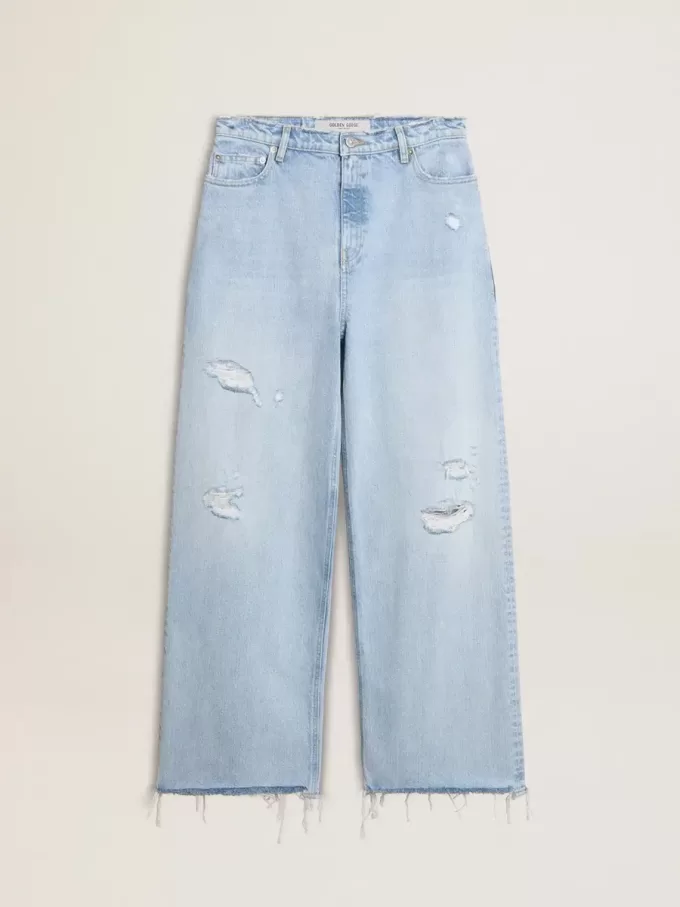 Damenhose aus Denim mit Used-Effekt