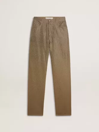 Damenhose aus khakifarbener Baumwolle mit Farbverlauf und Swarovski-Effekt