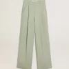Damenhose aus salbeigrüner Wolle