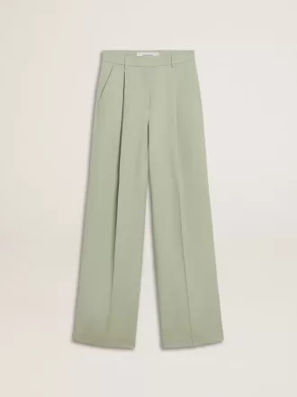 Damenhose aus salbeigrüner Wolle