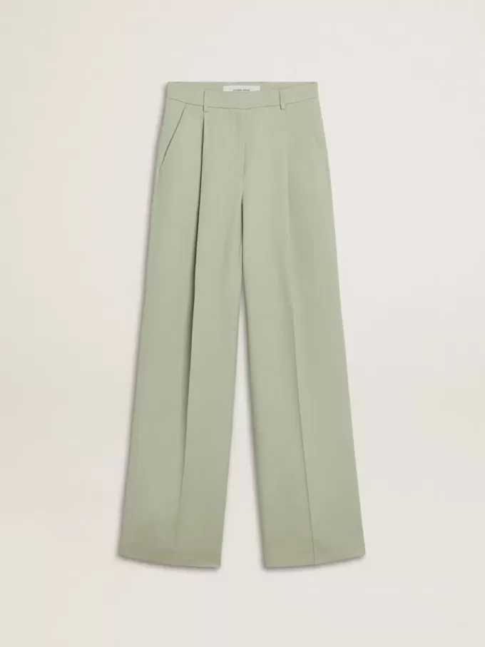 Damenhose aus salbeigrüner Wolle