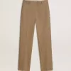Damenhose aus sandfarbenem Leinenmix mit Fischgrätenmuster
