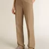Damenhose aus sandfarbenem Leinenmix mit Fischgrätenmuster