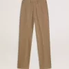 Damenhose aus sandfarbenem Leinenmix mit Fischgrätenmuster
