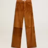 Damenhose aus tabakfarbenem Spaltleder