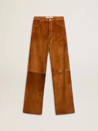 Damenhose aus tabakfarbenem Spaltleder