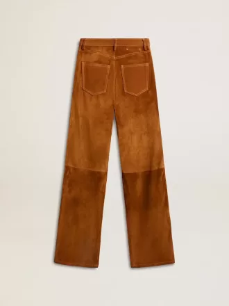 Damenhose aus tabakfarbenem Spaltleder