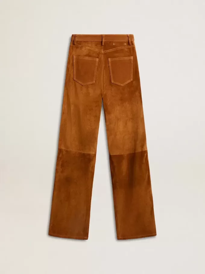 Damenhose aus tabakfarbenem Spaltleder